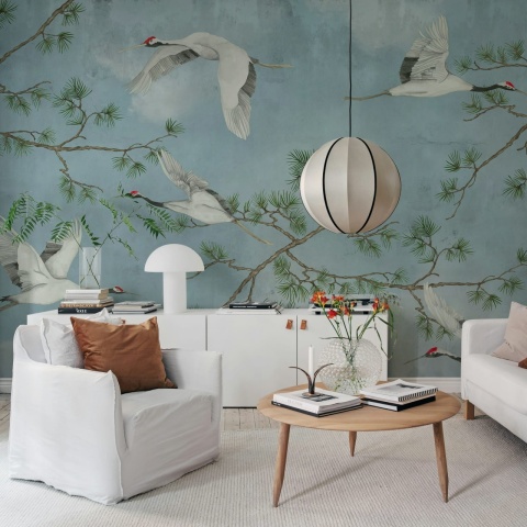 Fototapet, Majestic Cranes, Blue, Rebel Walls