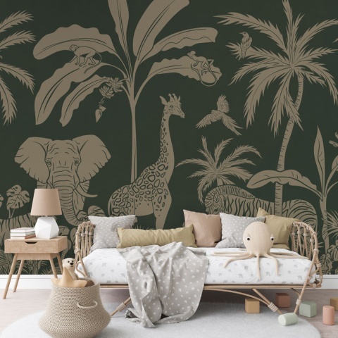Fototapet Monochrome Jungle - Green Vintage, Kikki Belle - Img 3