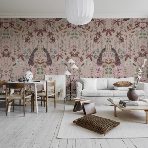 Fototapet, Peacock Garden, Pink, Rebel Walls
