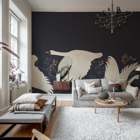 Fototapet, Swan Serenade, Midnight Blue, Rebel Walls