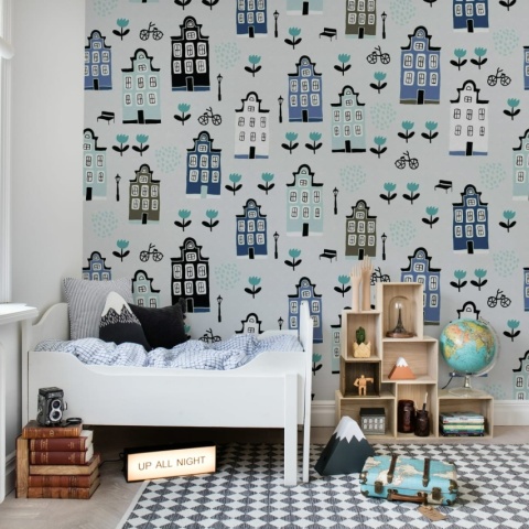 Fototapet, Sweet Town, Blue, Rebel Walls