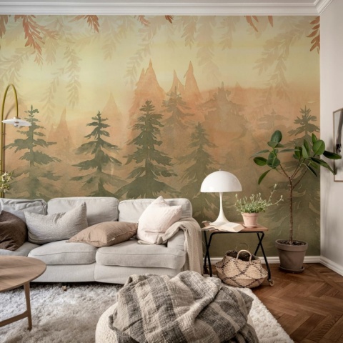 Fototapet, Watercolor Forest, Dawn, Rebel Walls