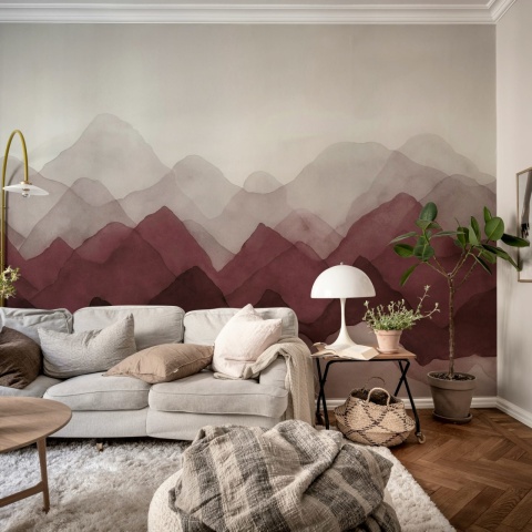 Fototapet, Watercolor Mountain, Burgundy, Rebel Walls - Img 3