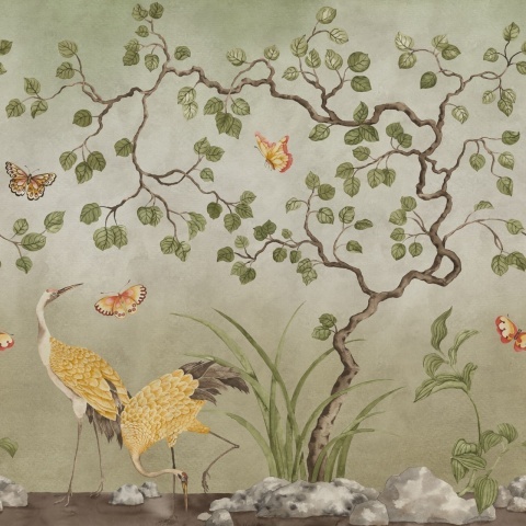 Fototapet, Where Cranes Dream, Green, Rebel Walls - Img 2