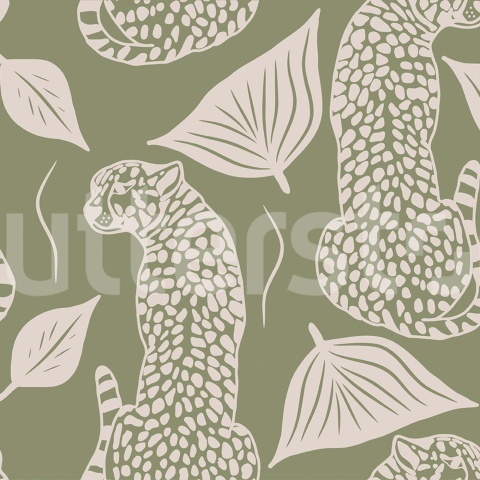 Fototapet, Whimsy Leopard, Green, Rebel Walls - Img 2