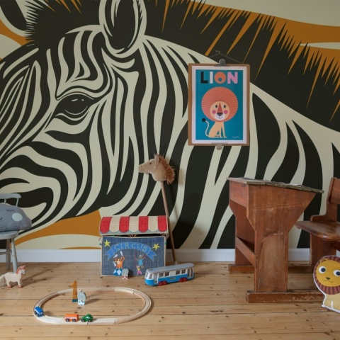 Fototapet, Zebra, Orange, Rebel Walls