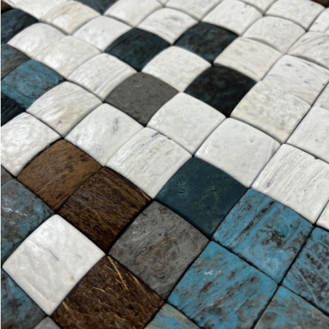 Panou decorativ 3D, Coconut, Honai Mosaic White&amp;Turquoise, 6 placi 42x42cm, 1 mp - Img 2