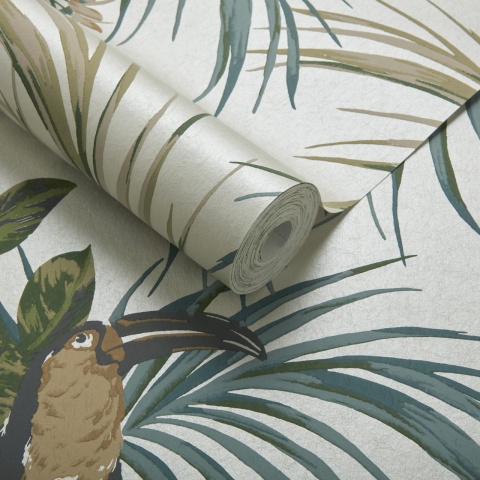 Tapet, Le Toucan, Emerald Green Luxury Bird, 1838 Wallcoverings, 5.3mp / rola - Img 2