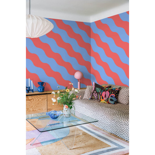 Tapet Polka Stripe, Red & Blue, Rebel Walls