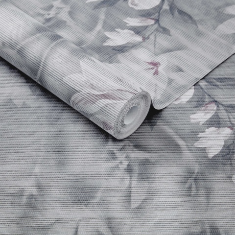 Tapet, Trailing Magnolia, Mist Grey Luxury Floral Paperweave, 1838 Wallcoverings, 5.2mp / rola - Img 2