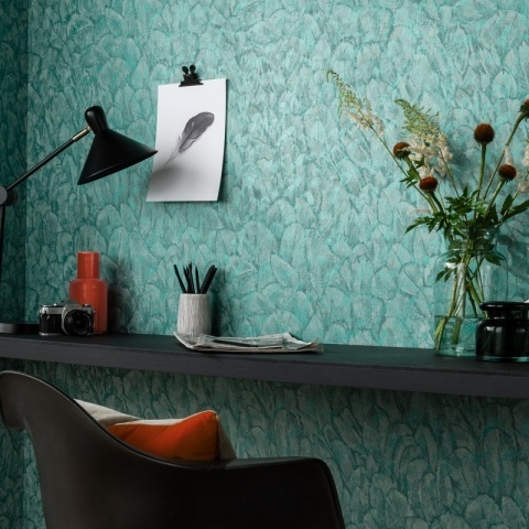 Tapet, Tranquil, Seafoam Green Luxury Feather, 1838 Wallcoverings, 5.3mp / rola