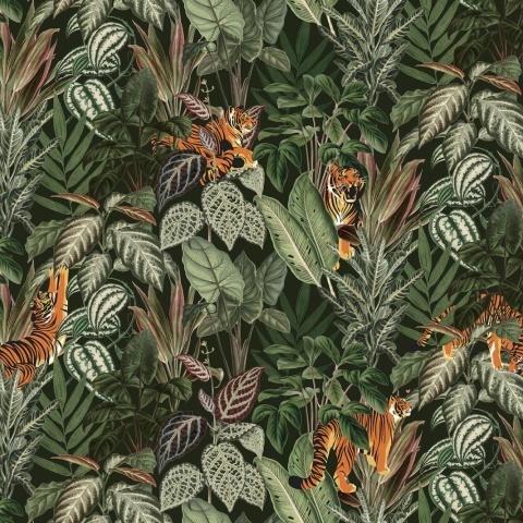 Fototapet, 3D Mischievous Tigers, Lush, Rebel Walls - Img 2