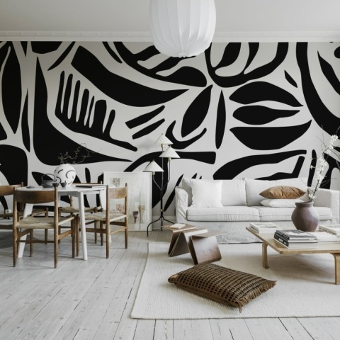 Fototapet, Abstract Leafs, Black & White, Rebel Walls