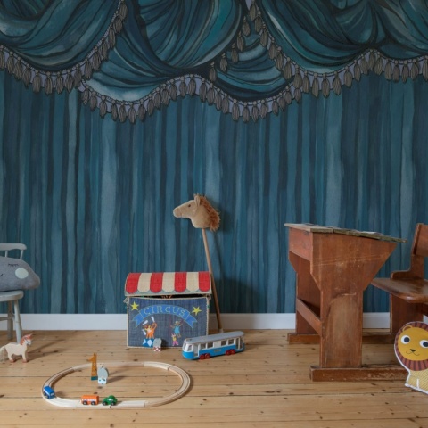 Fototapet, Behind the Curtains, Blue, Rebel Walls
