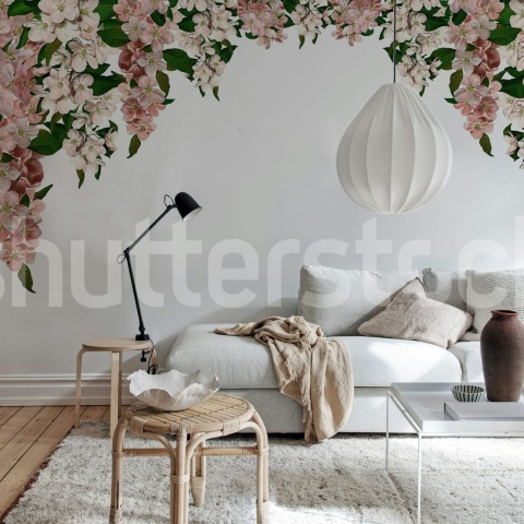 Fototapet, Bloom Garland, Soft Pink, Rebel Walls