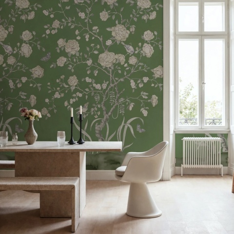Fototapet, Chinoiserie Botanica, Green, Rebel Walls