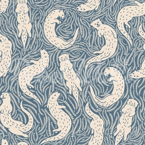 Fototapet, Cute Otters, Blue, Rebel Walls - Img 2