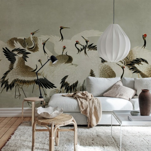 Fototapet, Dancing Cranes, Beige, Rebel Walls