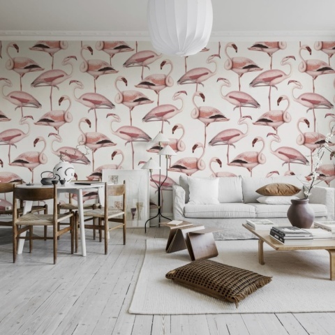Fototapet, Flamingos, Soft Pink, Rebel Walls