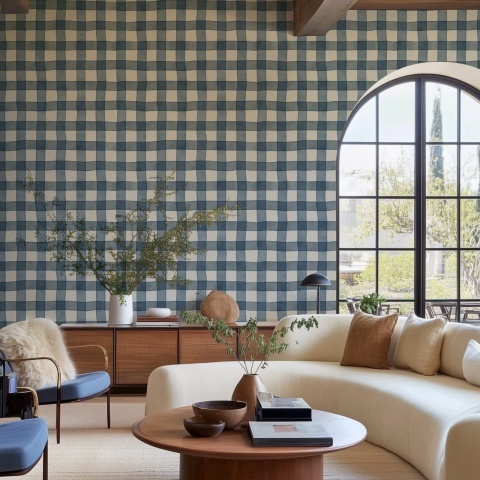 Fototapet, Gingham, Blue, Rebel Walls