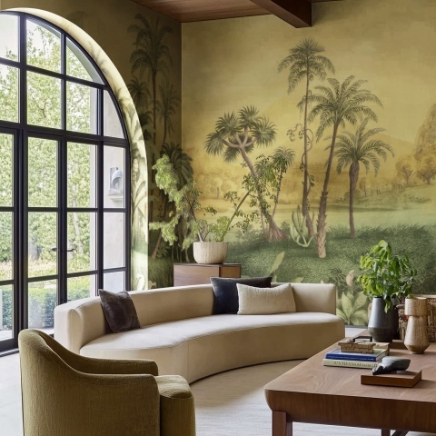 Fototapet, Giraffe Savannah, Yellow, Rebel Walls