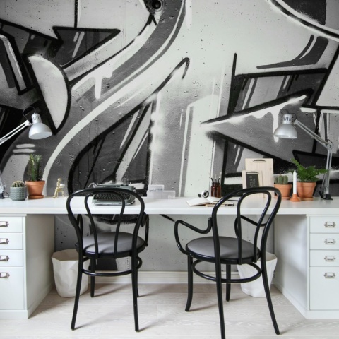 Fototapet, Graffiti Wall, Black &amp; White, Rebel Walls - Img 3