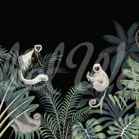 Fototapet, Jungle Monkeys, Black, Rebel Walls - Img 2