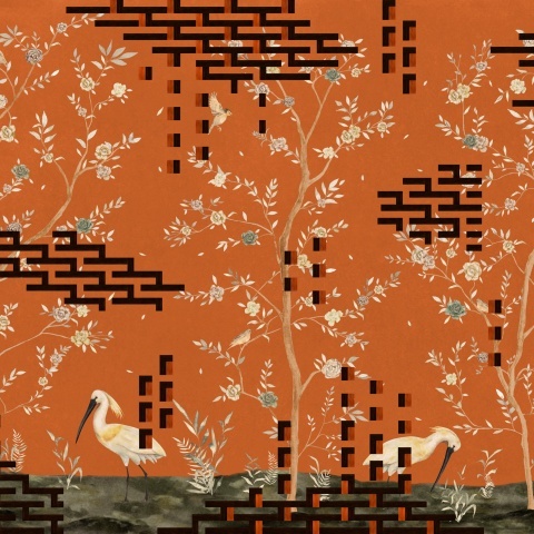 Fototapet lavabil Tetris Chinoiseries, Orange, TresTintas - Img 2