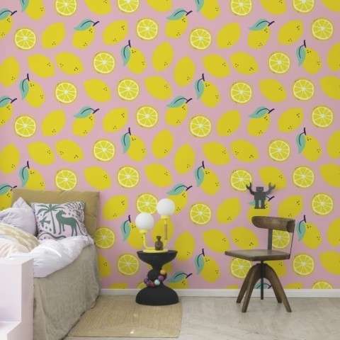 Fototapet, Lemons, Pink, Rebel Walls