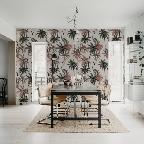 Fototapet, Lemur Palms, Burgundy, Rebel Walls - Img 3