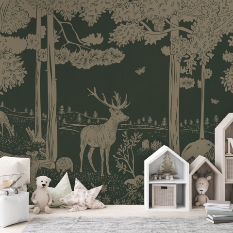 Fototapet Monochrome Forest - Green Vintage, Kikki Belle - Img 3