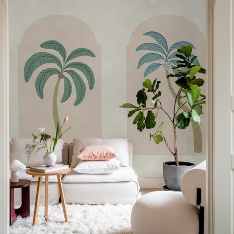 Fototapet, Palm Arches, Green & Pink, Rebel Walls