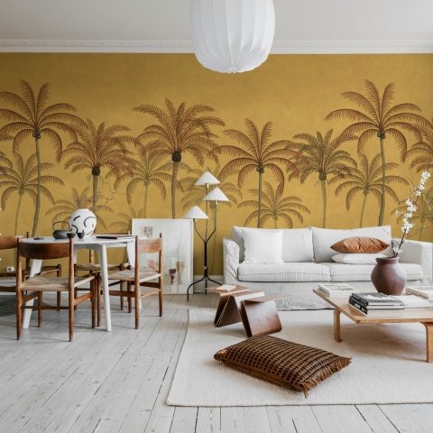Fototapet, Palm Parade, Yellow, Rebel Walls