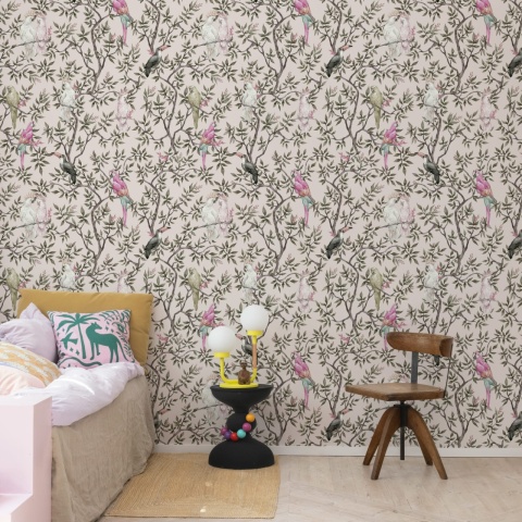 Fototapet, Parrot Shrubbery, Pink, Rebel Walls