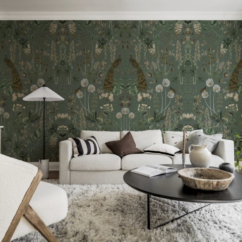 Fototapet, Peacock Garden, Green, Rebel Walls
