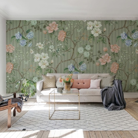 Fototapet, Rose Stripe, Green, Rebel Walls