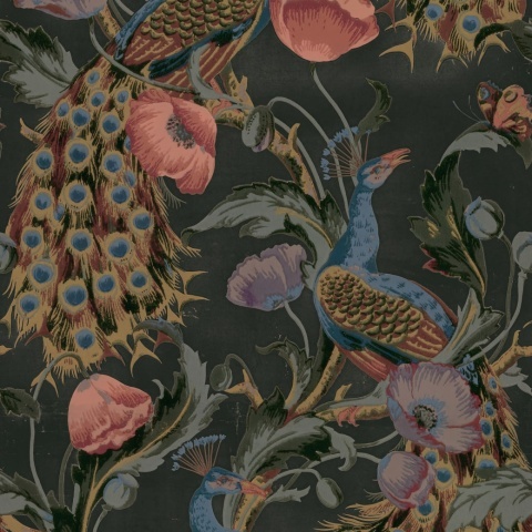Fototapet, Vintage Peacock, Black, Rebel Walls - Img 2