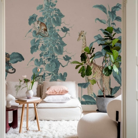 Fototapet, Wildlife Stroll, Pink, Rebel Walls