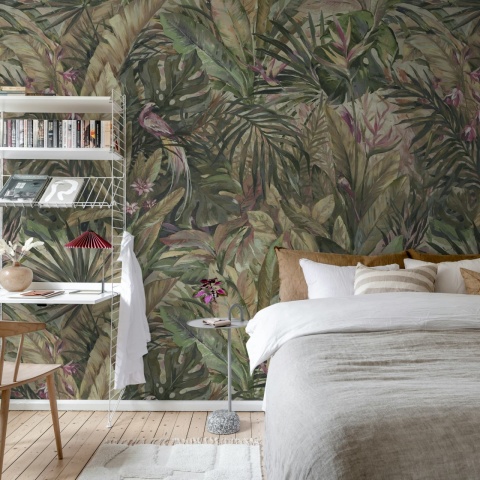 Fototapet, Birds in the Jungle, Lilac, Rebel Walls - Img 3