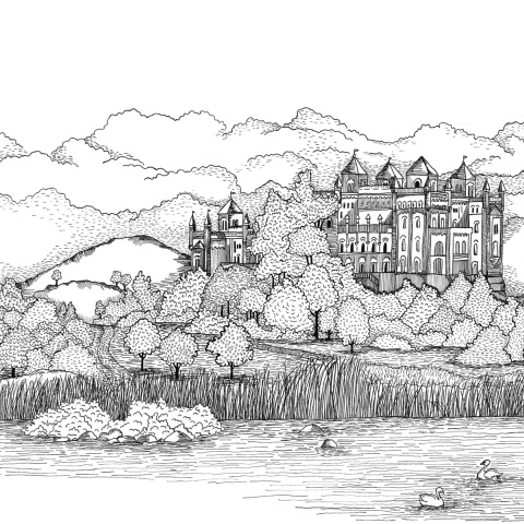 Fototapet, Castle by the Lake, Black &amp; White, Rebel Walls - Img 2