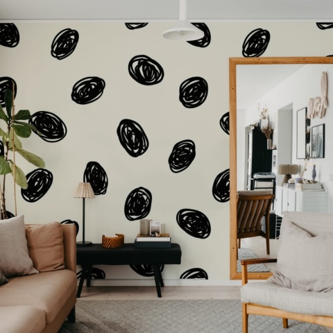Fototapet, Doodle Dots, Black, Rebel Walls