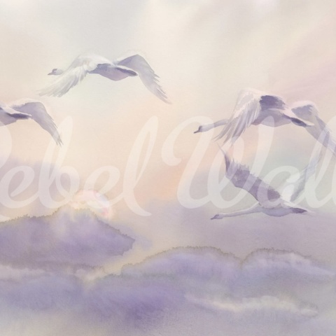 Fototapet, Flying Swans, Pastel, Rebel Walls - Img 2