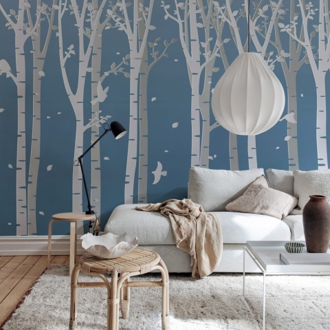 Fototapet, Forest Birds, Blue, Rebel Walls