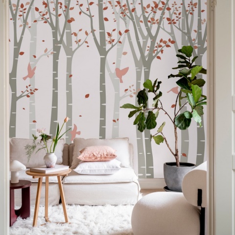 Fototapet, Forest Birds, Pink, Rebel Walls - Img 4