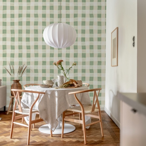 Fototapet, Gingham, Light Green, Rebel Walls - Img 3