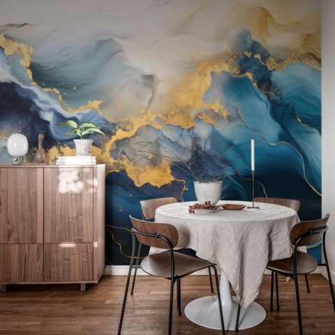 Fototapet, Gold Stream, Blue, Rebel Walls