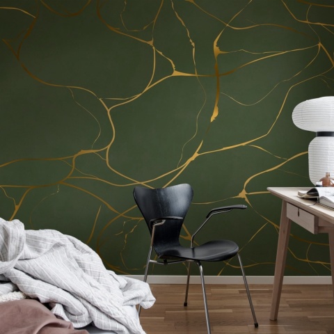 Fototapet, Gold Swirl, Dark Green, Rebel Walls - Img 3