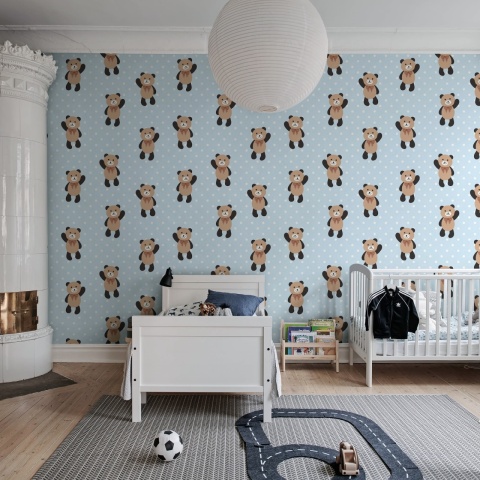 Fototapet, Hello Bear, Baby Blue, Rebel Walls