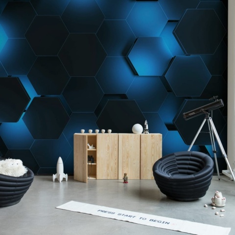 Fototapet, Hexagon, Blue, Rebel Walls