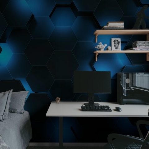 Fototapet, Hexagon, Blue, Rebel Walls - Img 3